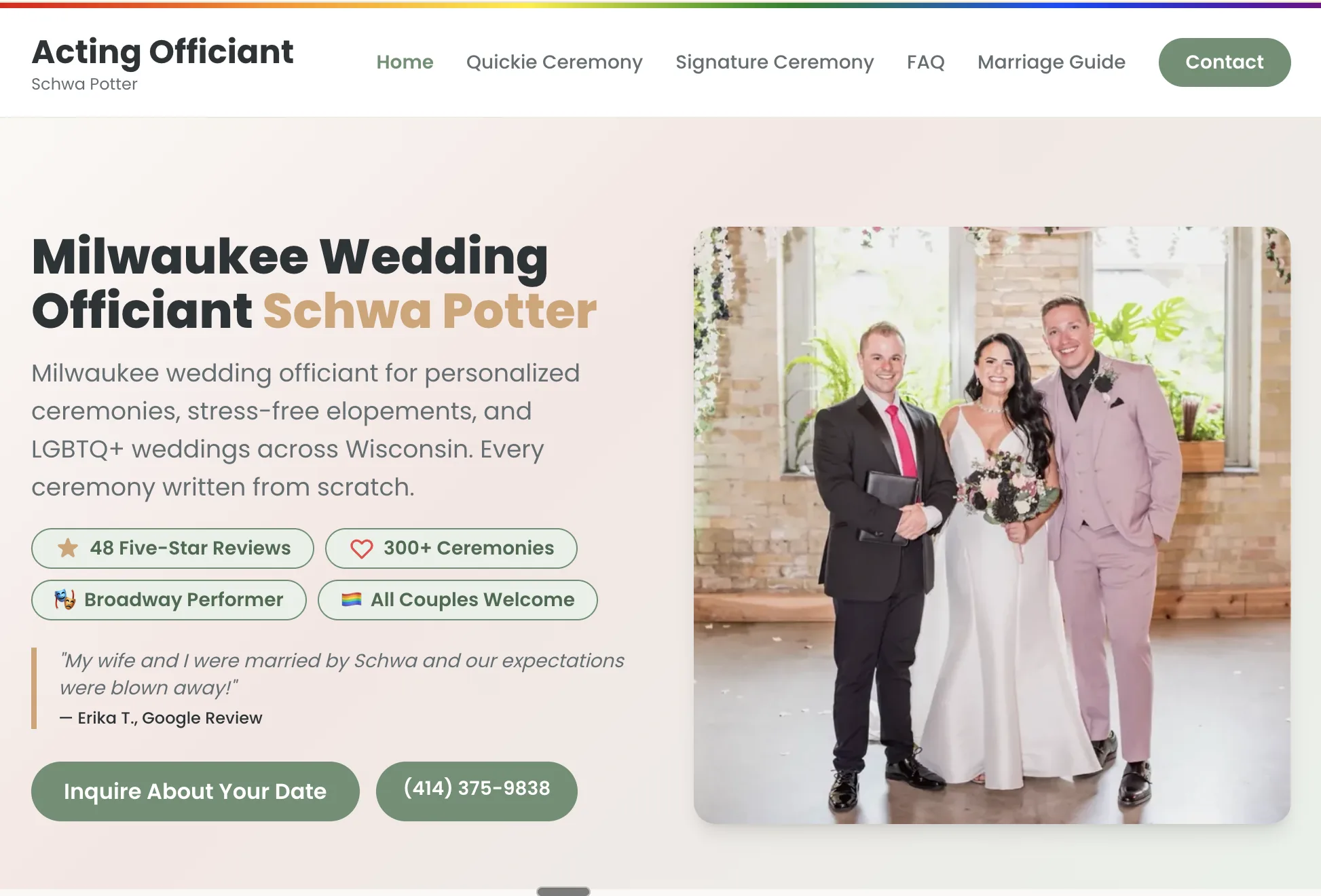 Acting Officiant website